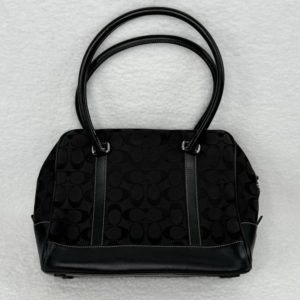 Coach Limited Edition Signature Black Jacquard Leather Satchel 6097 Logo Handbag